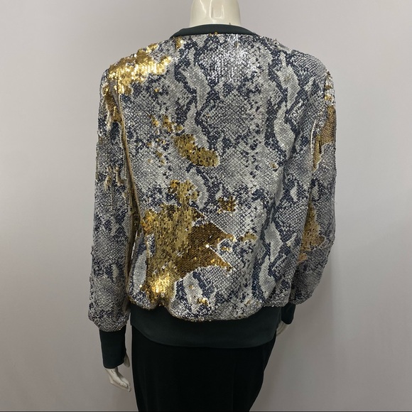 Ted Baker London Top Snakeskin Print Black Gray & Gold Sequin Excellent Size 3 - Picture 4 of 6